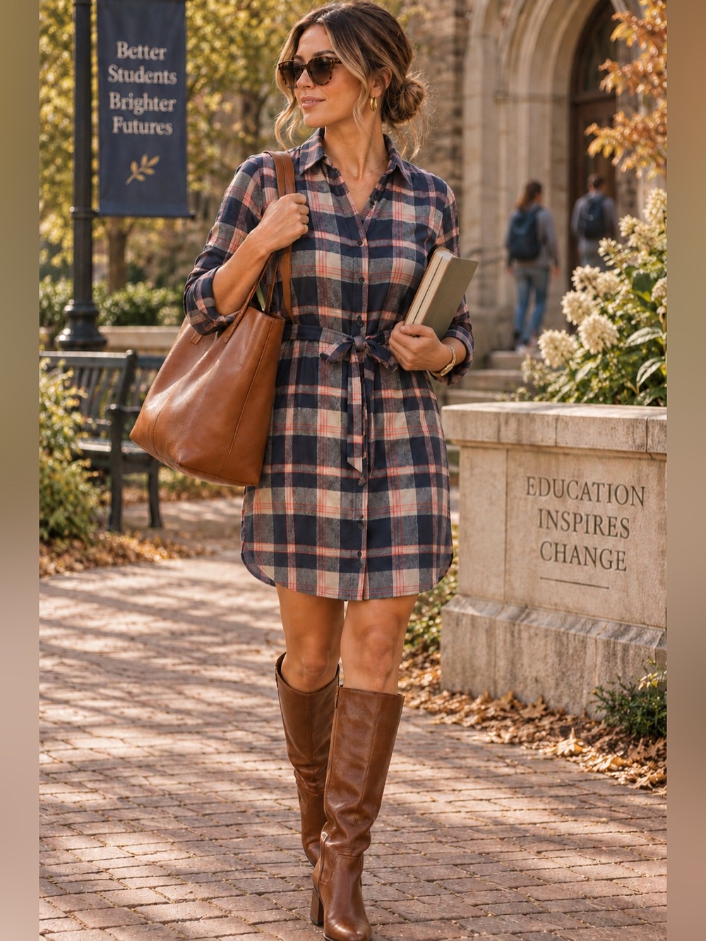 LARGE Goodthreads Women's Brushed Flannel Relaxed-Fit Belted Shirt Dress